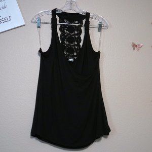 Black Sleeveless V Neck Lace Racerback Top SZ  L by Venus.